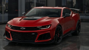 Front view of the 2026 Chevrolet Camaro Z28 showcasing aggressive styling and performance stance
