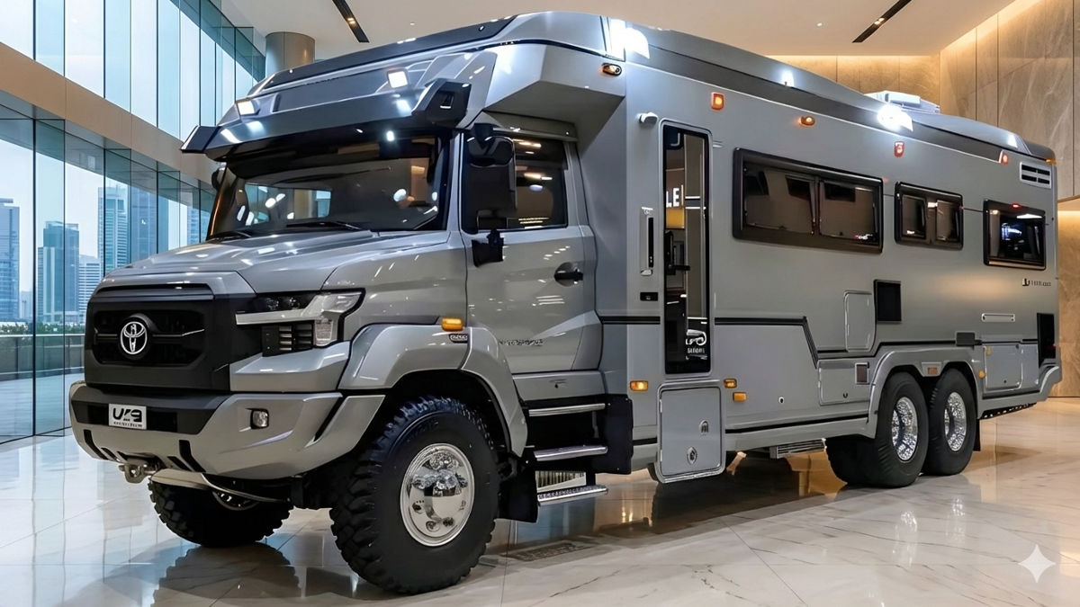 2026 Kia Motorhome on scenic road highlighting sleek exterior design